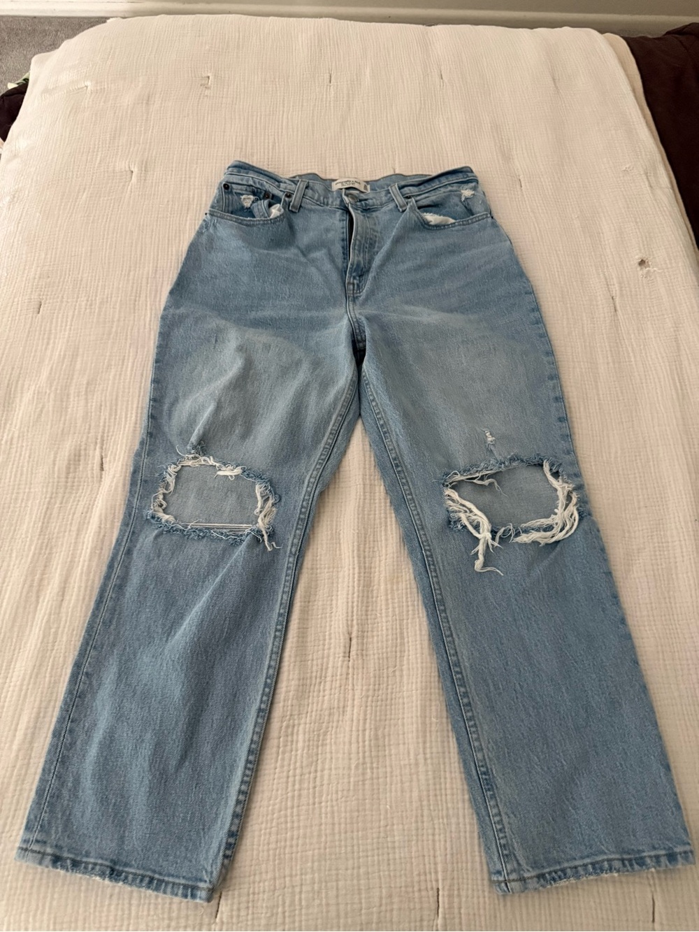 Abercrombie & Fitch Light Blue Ripped Straight-Leg Jeans